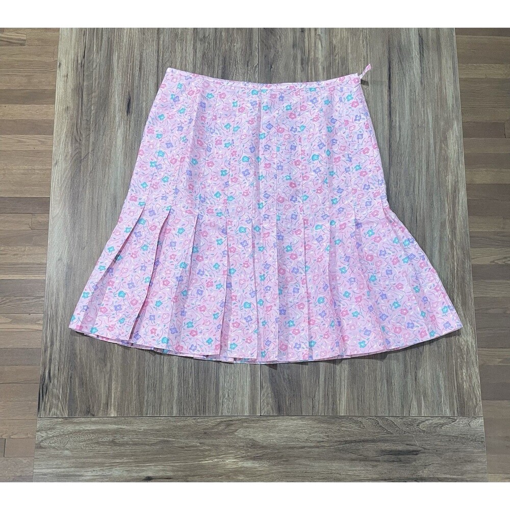 Casual Corner 100% Silk Pink Floral Pleated Midi Skirt Women‎ Sz 6 Cottagecore